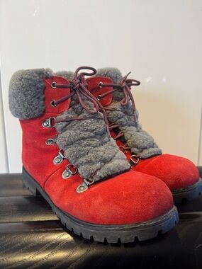 ARTICA by Browns red suede & grey shearling waterproof winter boot